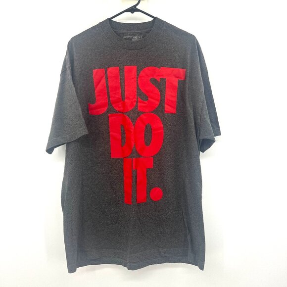 Nike Just Do It Gray Red Logo Cotton T-Shirt Men's XL - Picture 1 of 3